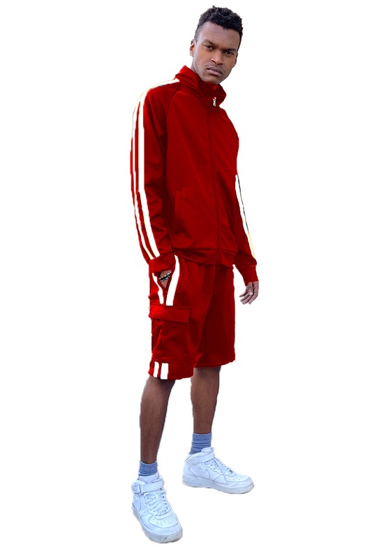 Christopher Two Stripe Cargo Track Jacket Short Set - Féline Couture 
