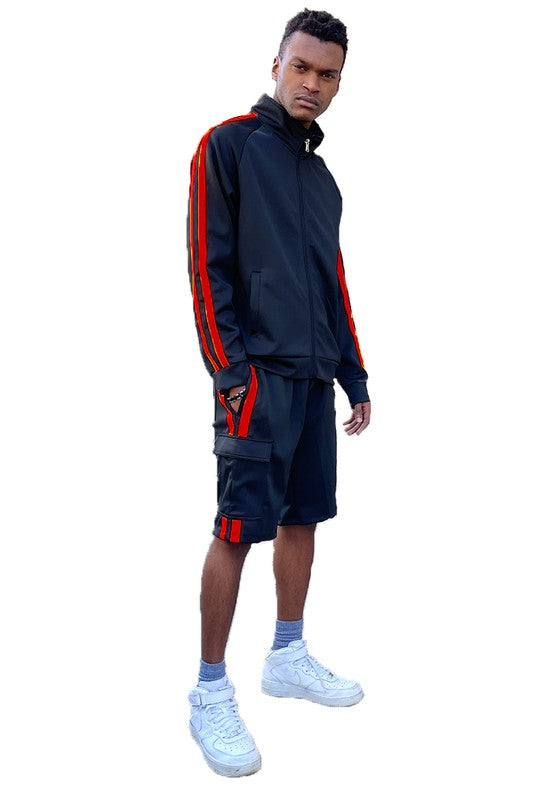 Christopher Two Stripe Cargo Track Jacket Short Set - Féline Couture 