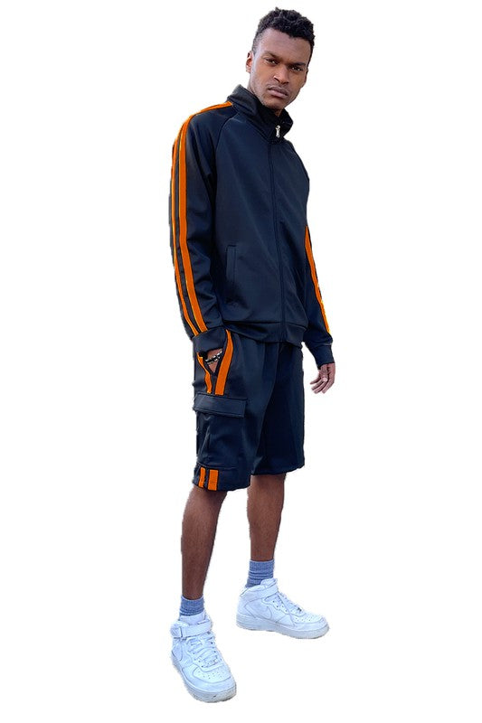 Christopher Two Stripe Cargo Track Jacket Short Set - Féline Couture 