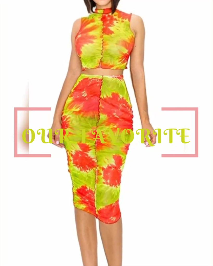 Lime in My Cup Sleeveless see-thru Mesh 2Peice Skirt Set - Féline Couture 