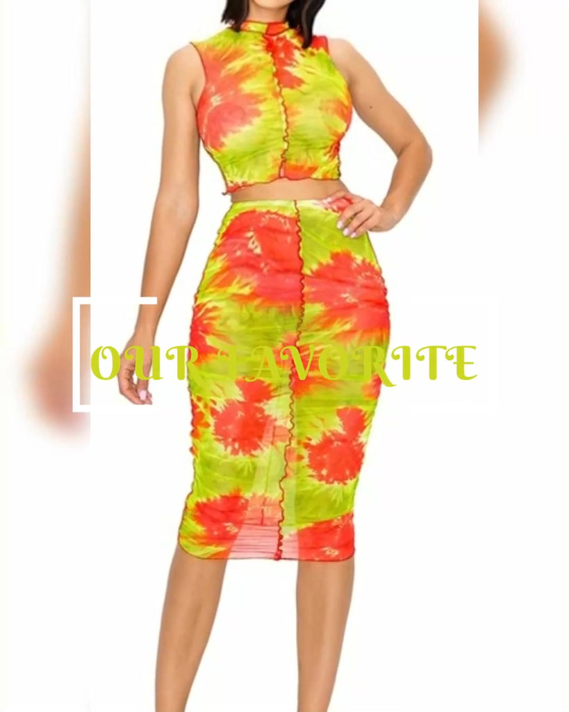 Lime in My Cup Sleeveless see-thru Mesh 2Peice Skirt Set - Féline Couture 