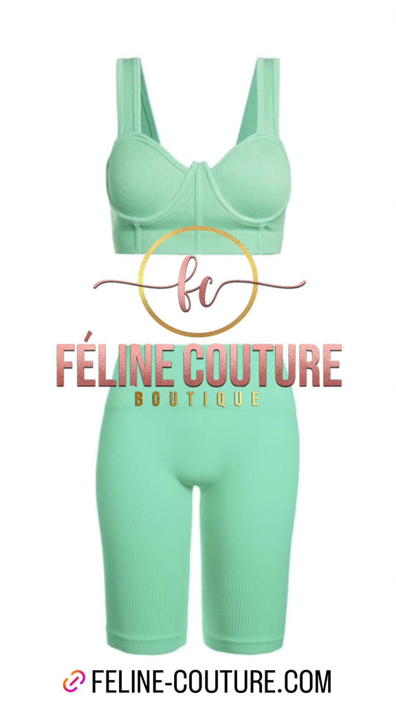 Tight and Right Ribbed Bike Shorts Set - Féline Couture 