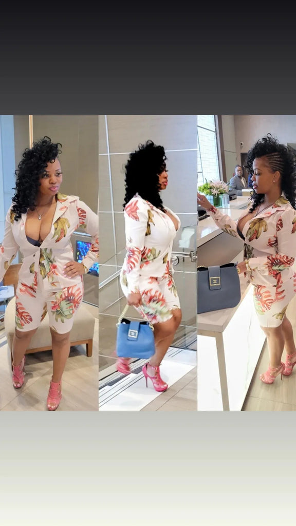 Win Win Situation Fitted Bermuda 2Piece Short Set - Féline Couture 