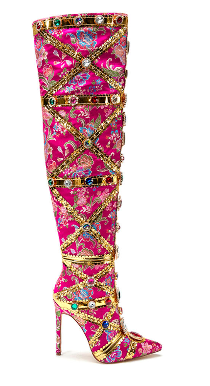 Kandi Koated Embellished Knee-High Boot – Féline Couture