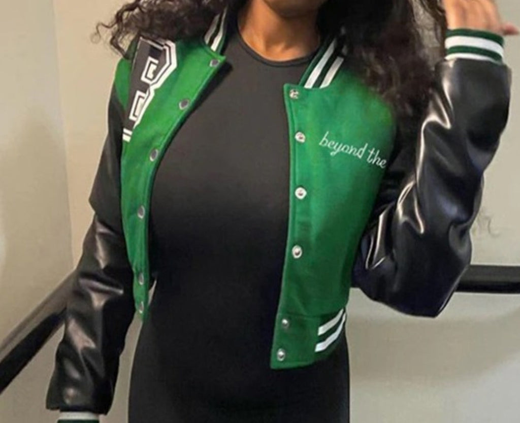 Your Favorite BaseBall Wife Crop Bomber Jacket - Féline Couture 