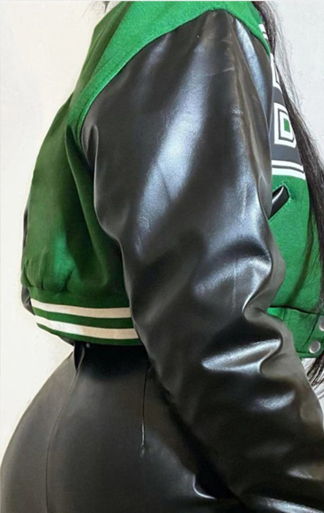 Your Favorite BaseBall Wife Crop Bomber Jacket - Féline Couture 