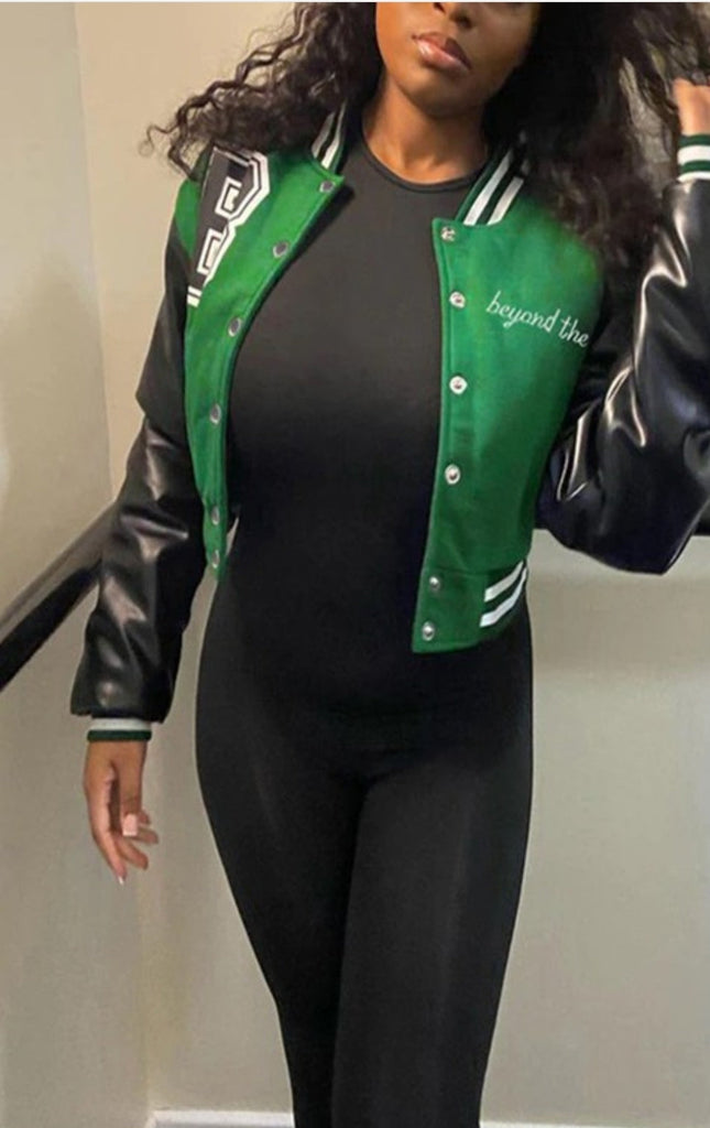 Your Favorite BaseBall Wife Crop Bomber Jacket - Féline Couture 