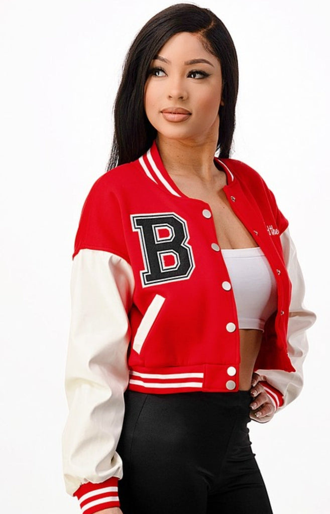 Your Favorite BaseBall Wife Crop Bomber Jacket - Féline Couture 