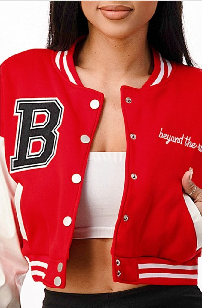 Your Favorite BaseBall Wife Crop Bomber Jacket - Féline Couture 