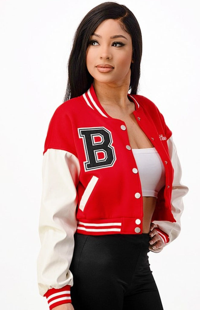 Your Favorite BaseBall Wife Crop Bomber Jacket - Féline Couture 