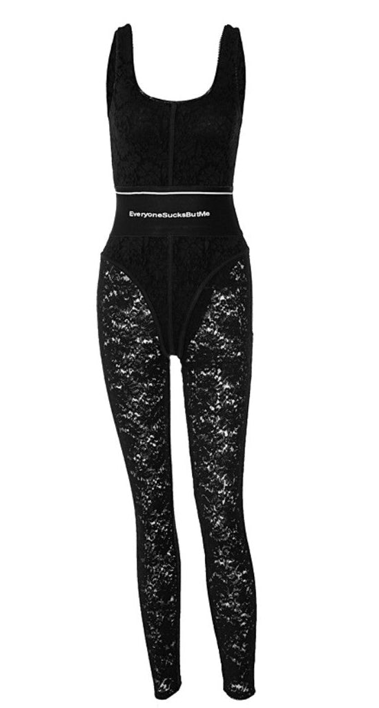 Everybody Sucks But Me Bodycon Lace Jumpsuit - Féline Couture 