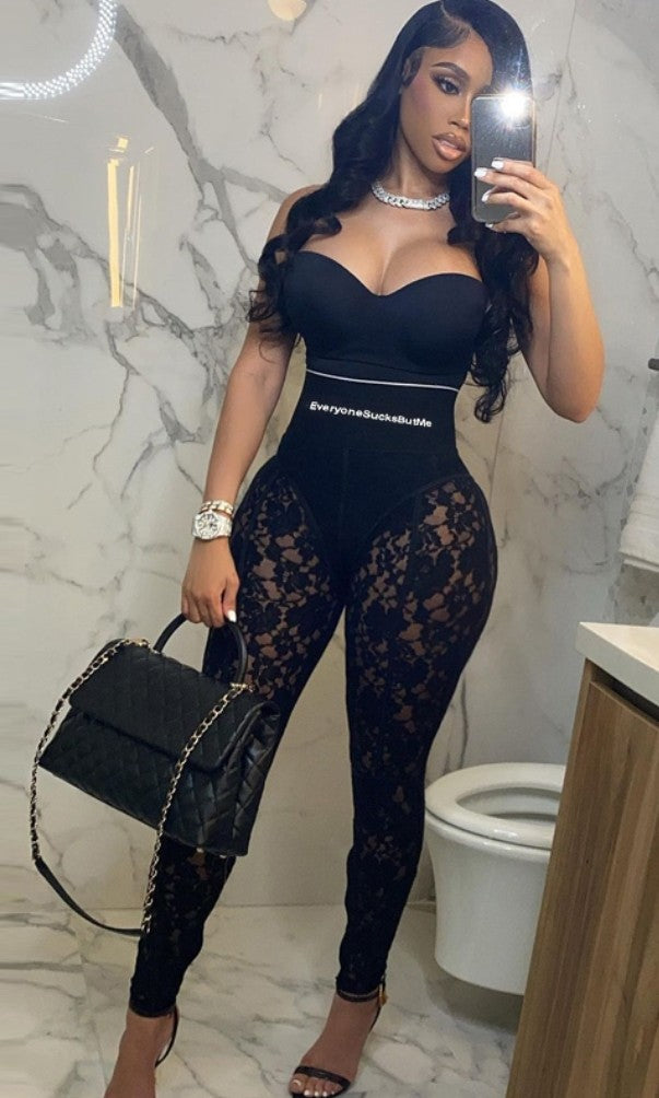 Everybody Sucks But Me Bodycon Lace Jumpsuit - Féline Couture 