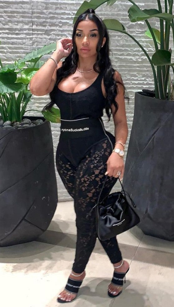 Everybody Sucks But Me Bodycon Lace Jumpsuit - Féline Couture 