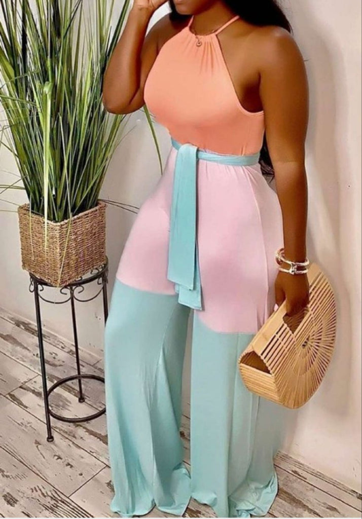 Le'Peaché Contrast Hues Sleeveless Jumpsuit - Féline Couture 