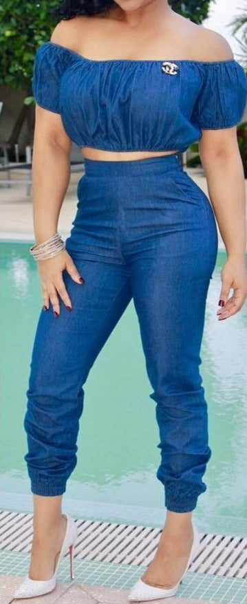 Flew'd Out Denim 2 Piece Set - Féline Couture 