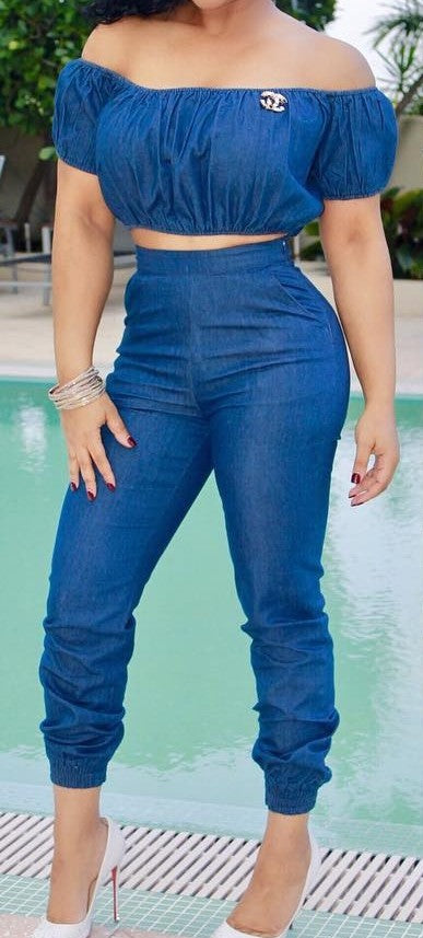 Flew'd Out Denim 2 Piece Set - Féline Couture 