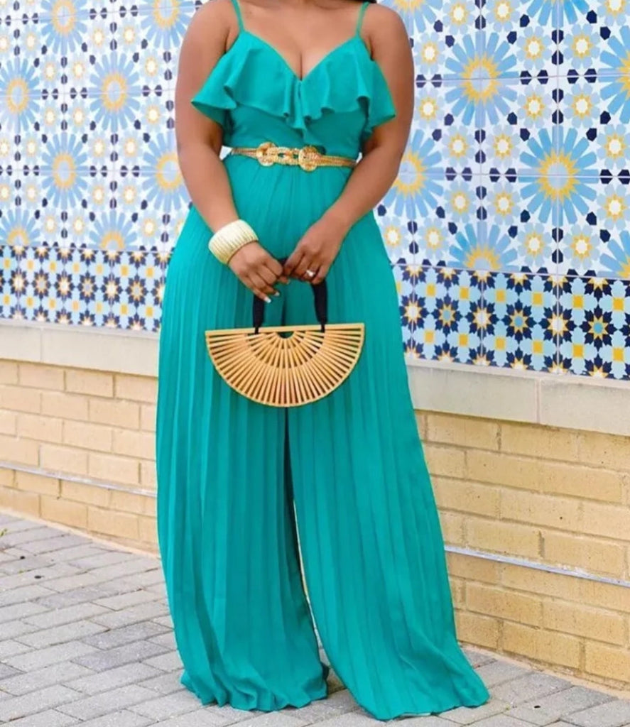 April Showers Ruffles Loose Wide Leg Jumpsuit - Féline Couture 