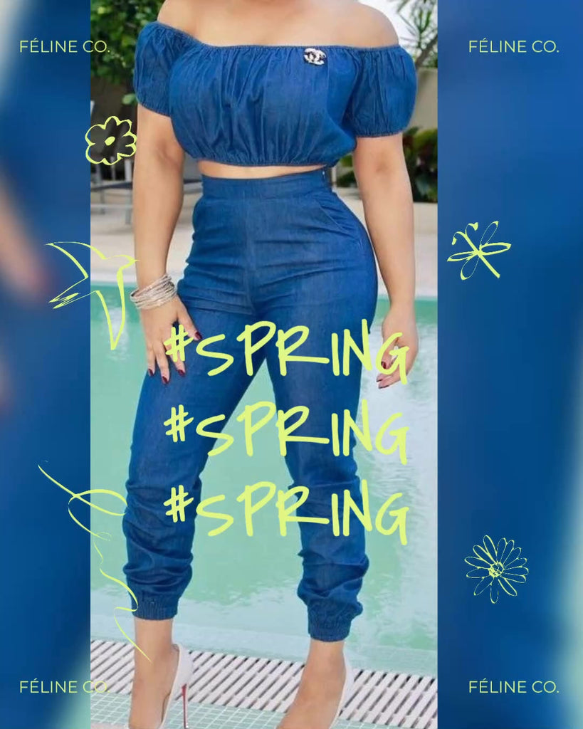 Flew'd Out Denim 2 Piece Set - Féline Couture 