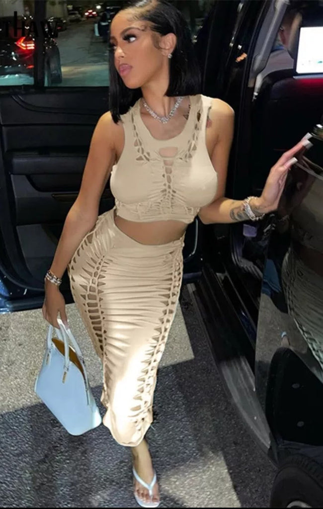 Always Flaunting Braided Midi Skirt Set - Féline Couture 