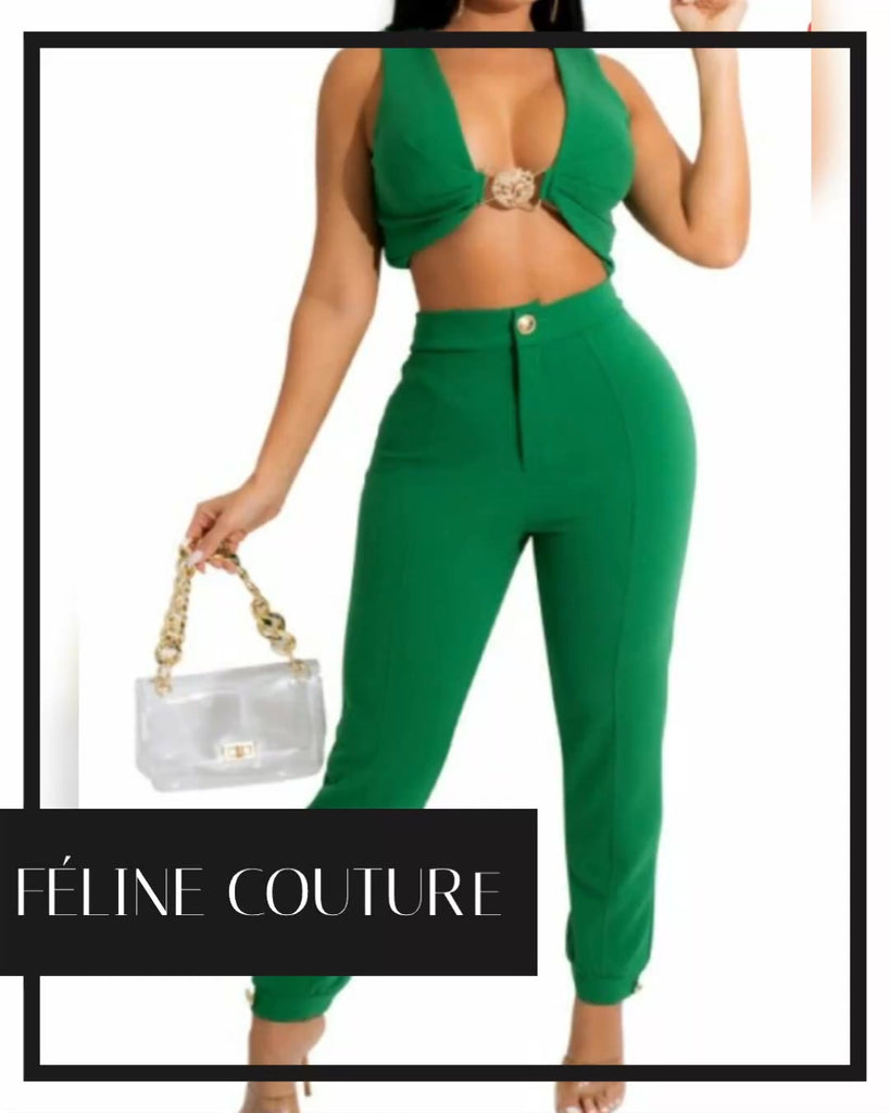 My Grass is Greener Matching Pants Set - Féline Couture 