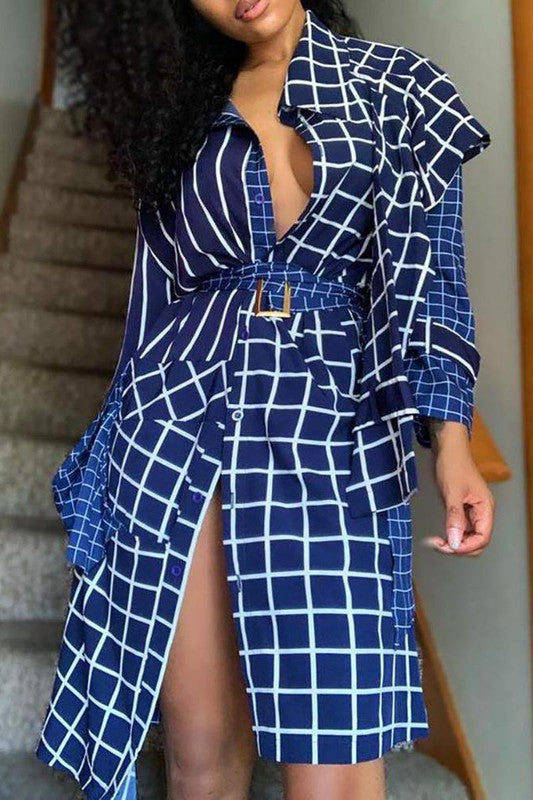 Asymmetric plaid outlet shirt dress