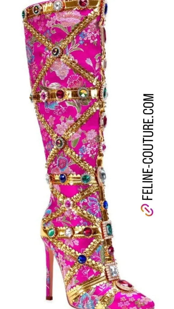 Kandi Koated Embellished Knee-High Boot - Féline Couture 