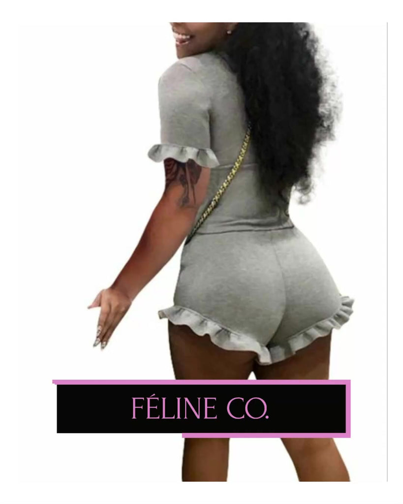 Fitted Shade of Grey 2 Piece Short Set - Féline Couture 